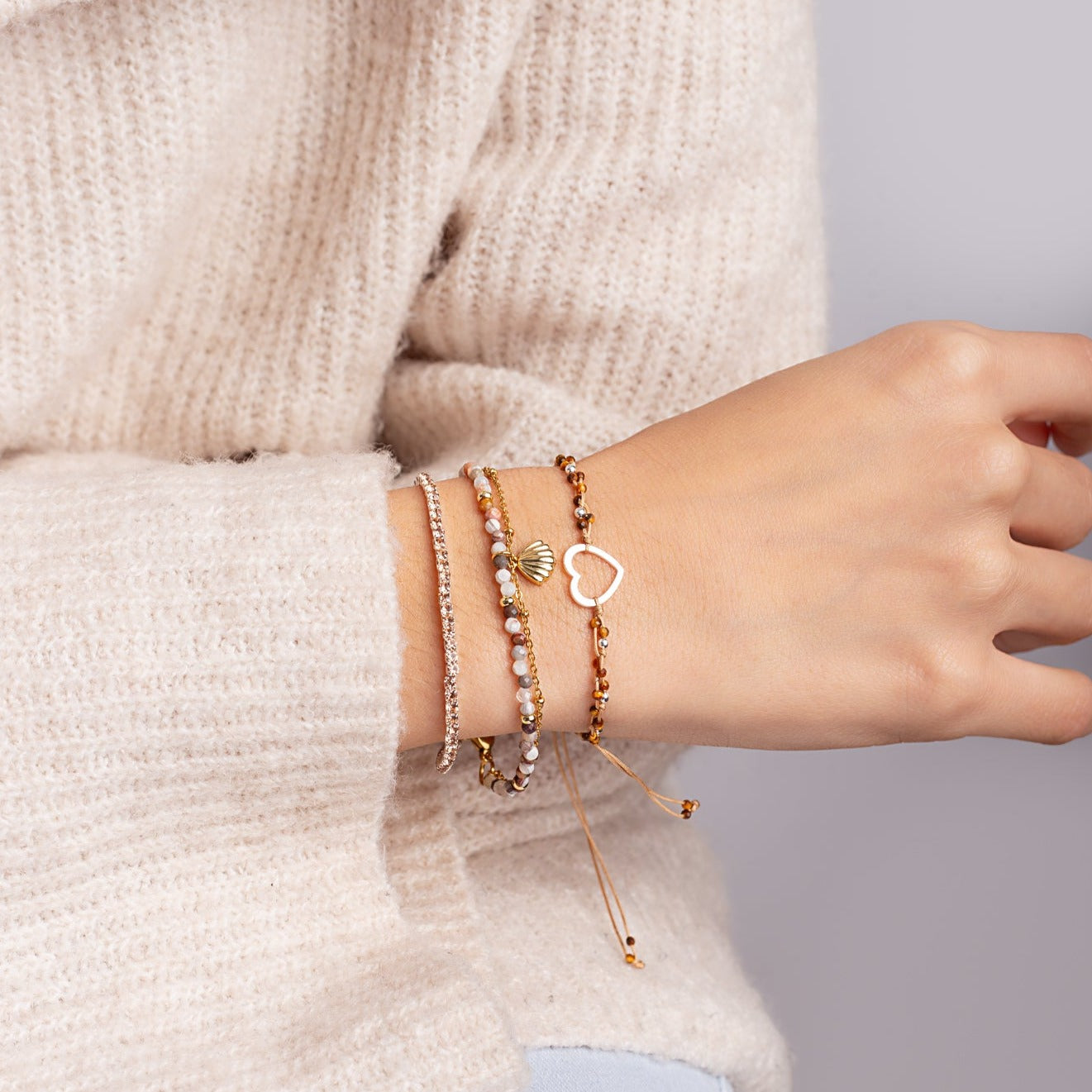 Pulsera Zoe Nature Tierra - Corazón Calado Plata